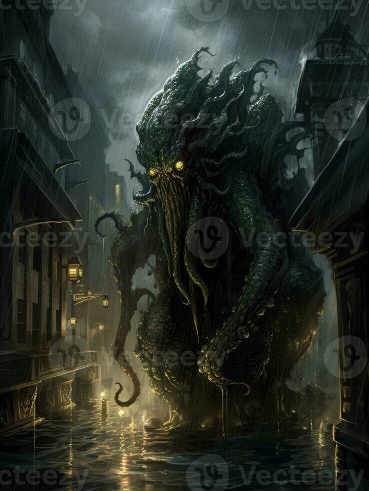 diablo Cthulhu demon battle tattoo epic dark fantasy illustration art scary poster oil painting photo