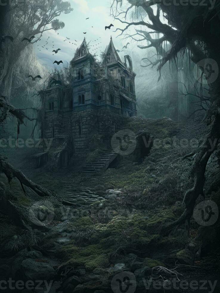 tomb ruins castle vampire epic dark fantasy illustration art scary poster oil painting darkness photo