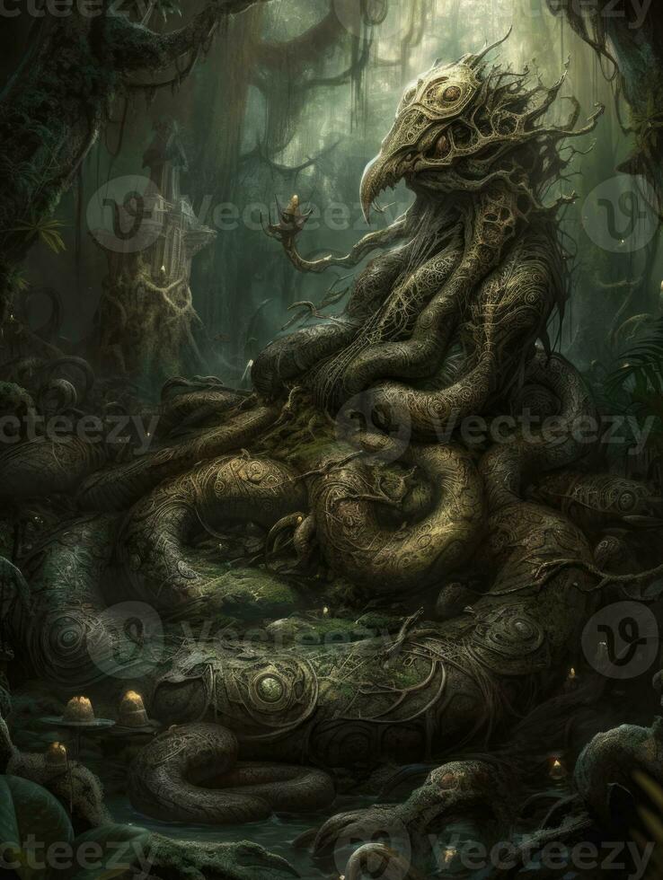 Dios serpiente demonio juego tatuaje épico oscuro fantasía ilustración Arte de miedo póster petróleo pintura foto