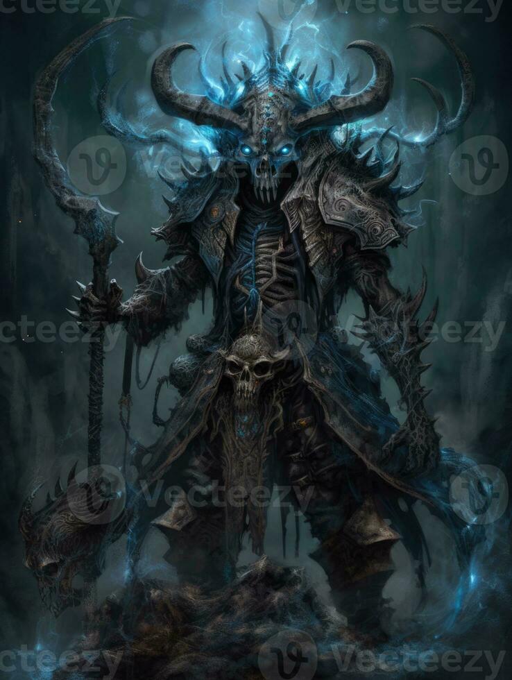 demon hunter game tattoo epic dark fantasy illustration art scary poster oil painting darkness photo