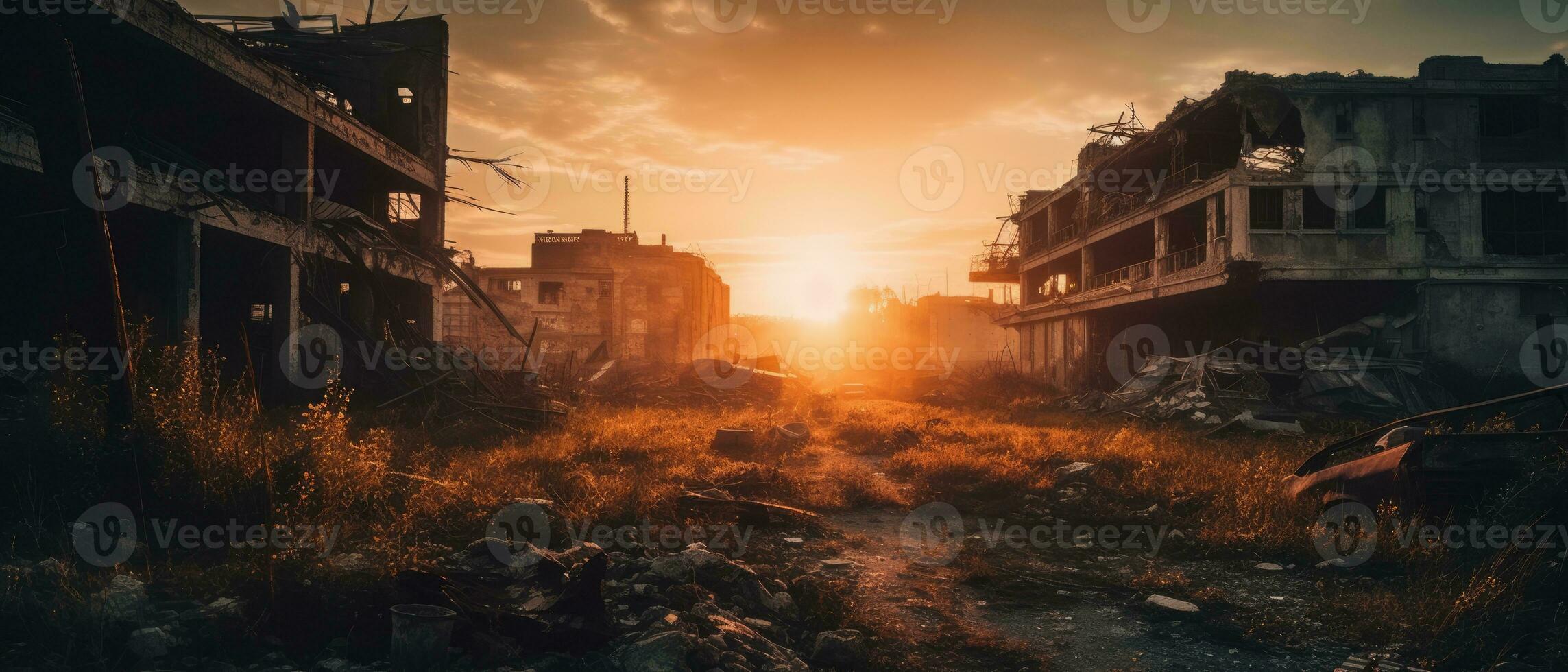 city landscape sunrise dust fog apocalypse landscape game wallpaper photo art illustration rust