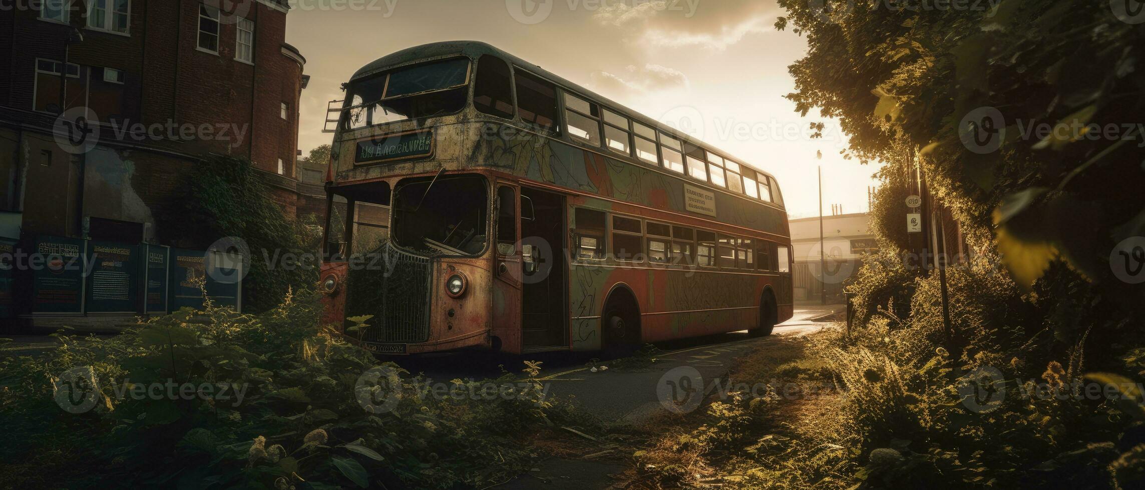 rojo autobús doble decker Londres enviar apocalipsis paisaje juego fondo de pantalla foto Arte ilustración oxido