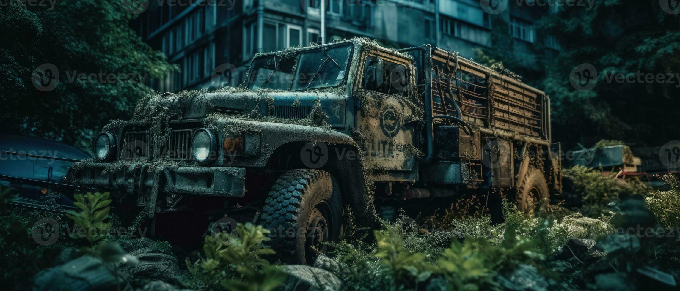 jeep truck military car post apocalypse landscape game wallpaper photo art illustration rust