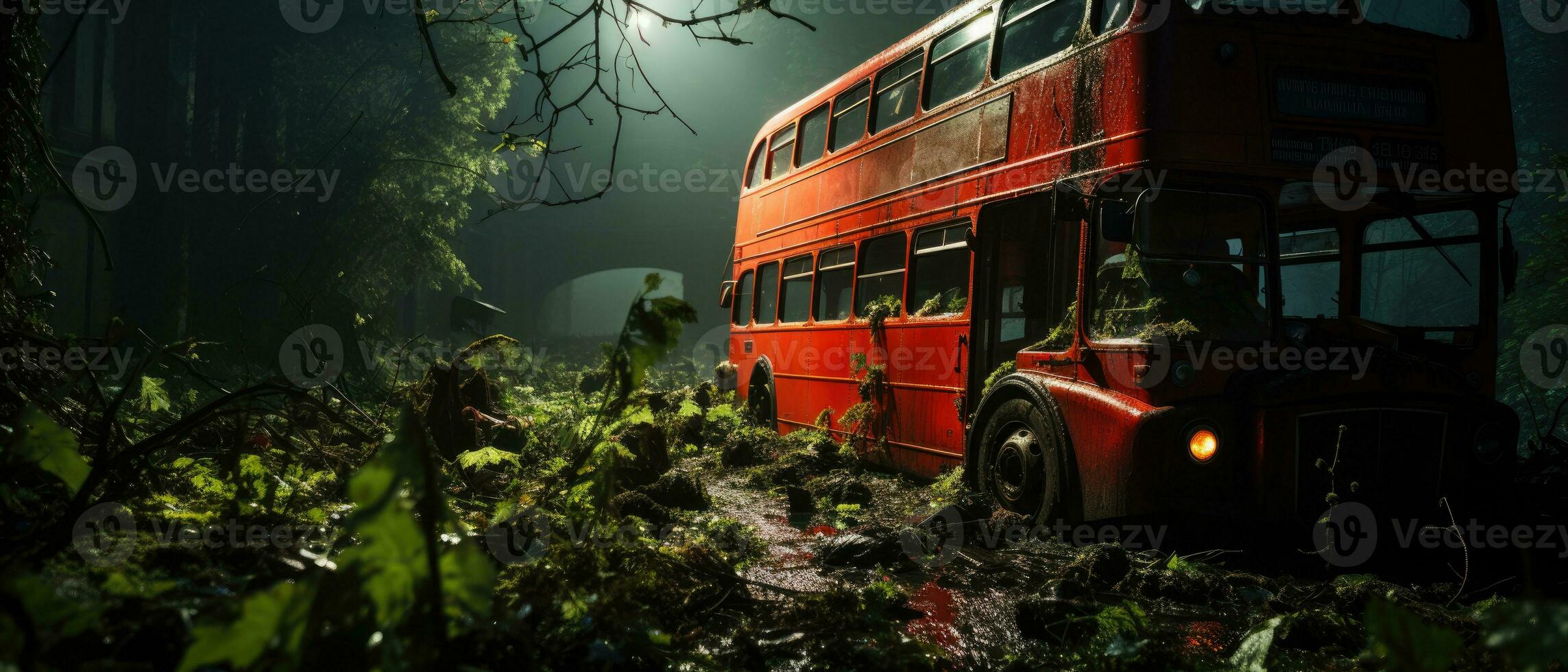 red bus double decker london post apocalypse landscape game wallpaper photo art illustration rust