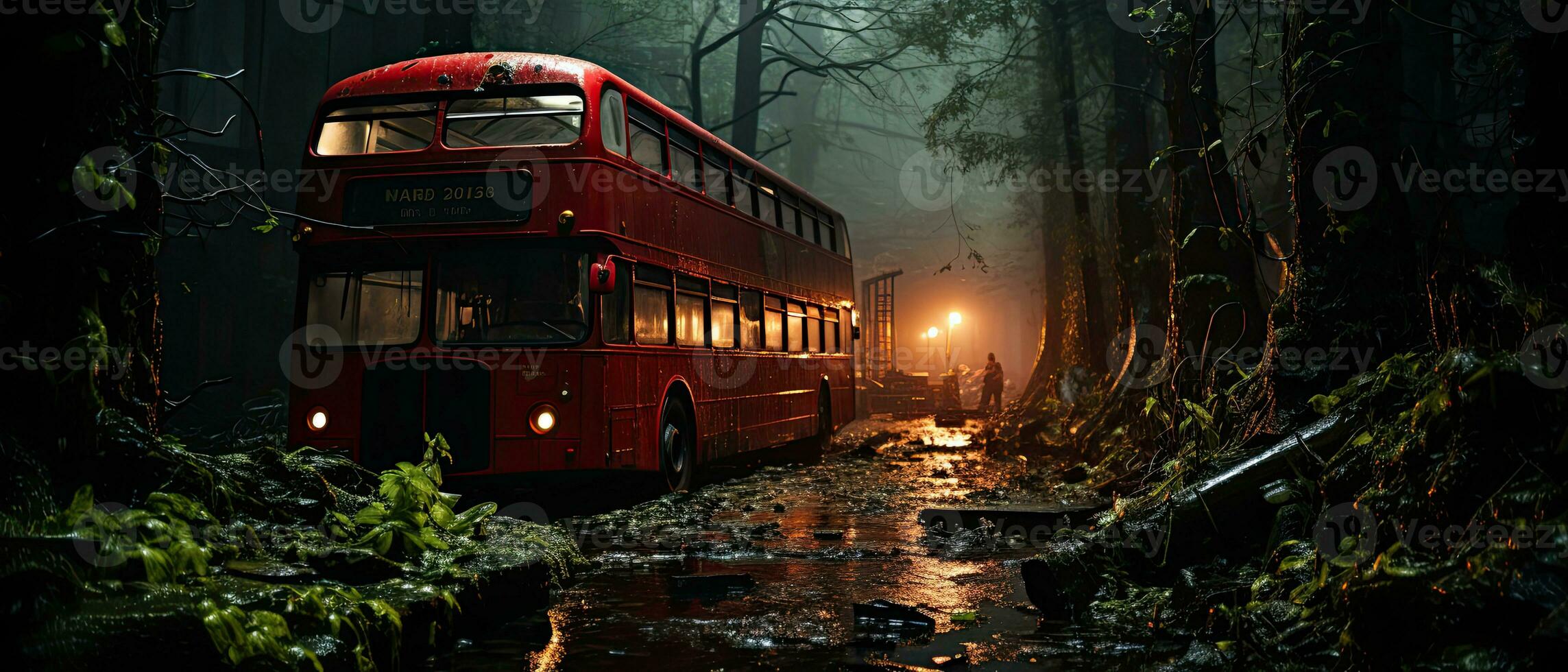 red bus double decker london post apocalypse landscape game wallpaper photo art illustration rust