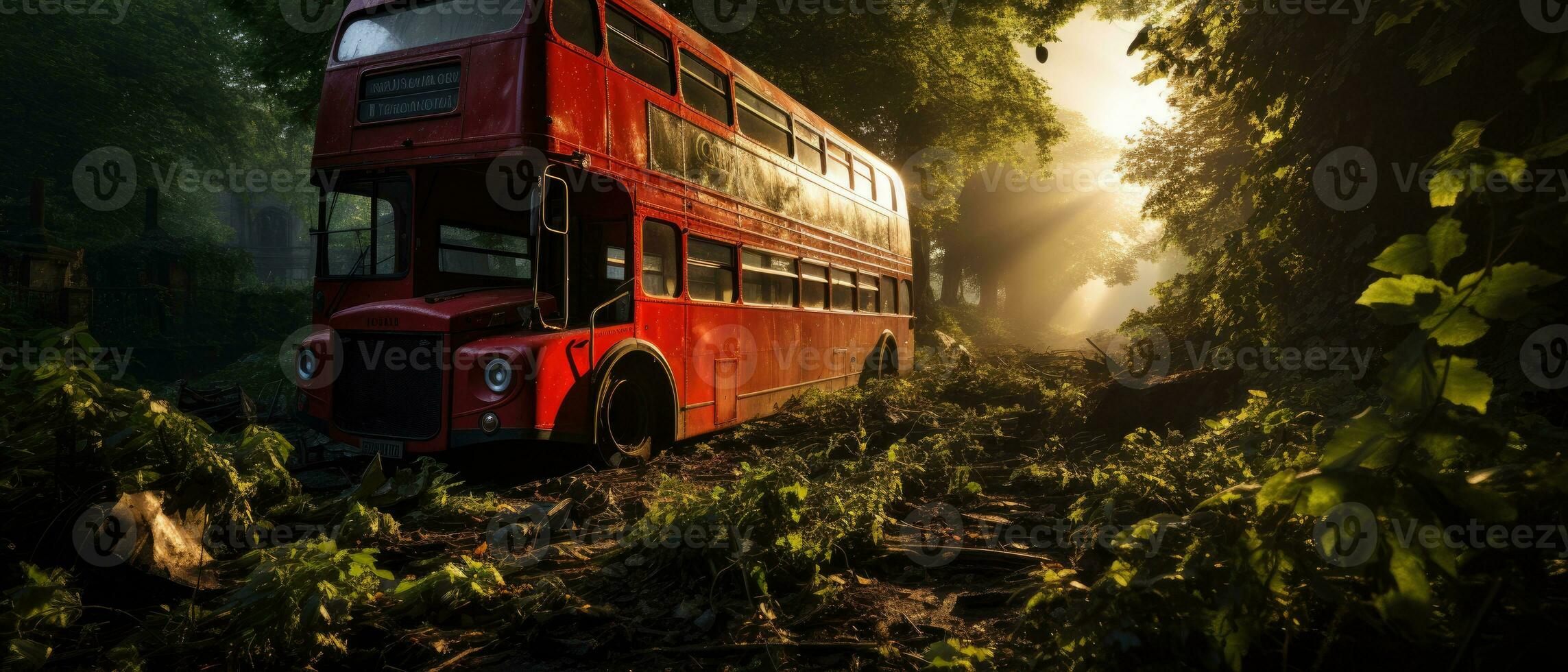 red bus double decker london post apocalypse landscape game wallpaper photo art illustration rust