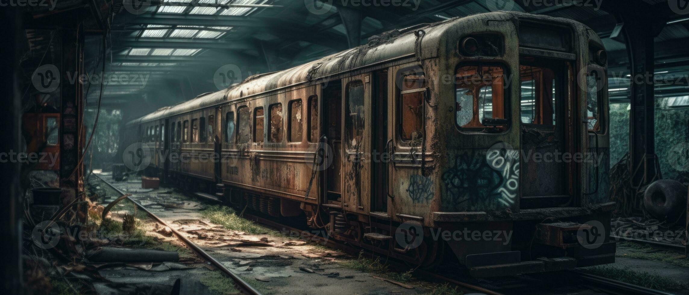 train wagon subway station post apocalypse landscape game wallpaper photo art illustration rust