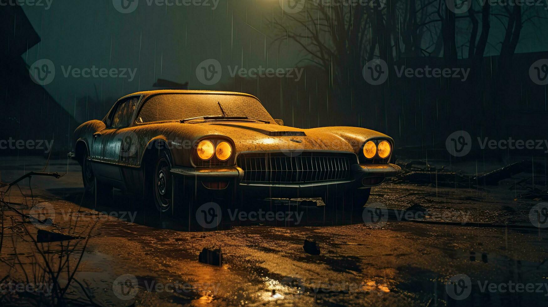 retro super car destroyed post apocalypse landscape game wallpaper photo art illustration rust