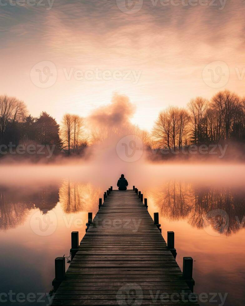 rising meditation silence reflection rest lake landscape silence photo zen relaxation lonely woman