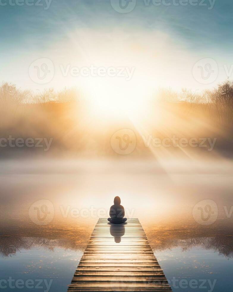 creciente meditación silencio reflexión descanso lago paisaje silencio foto zen relajación solitario mujer