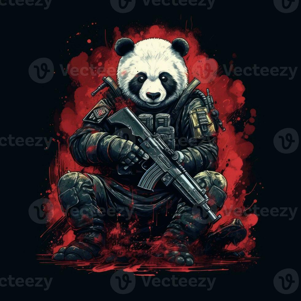 panda pistola rifle camiseta diseño Bosquejo imprimible cubrir tatuaje aislado vector ilustración obra de arte foto