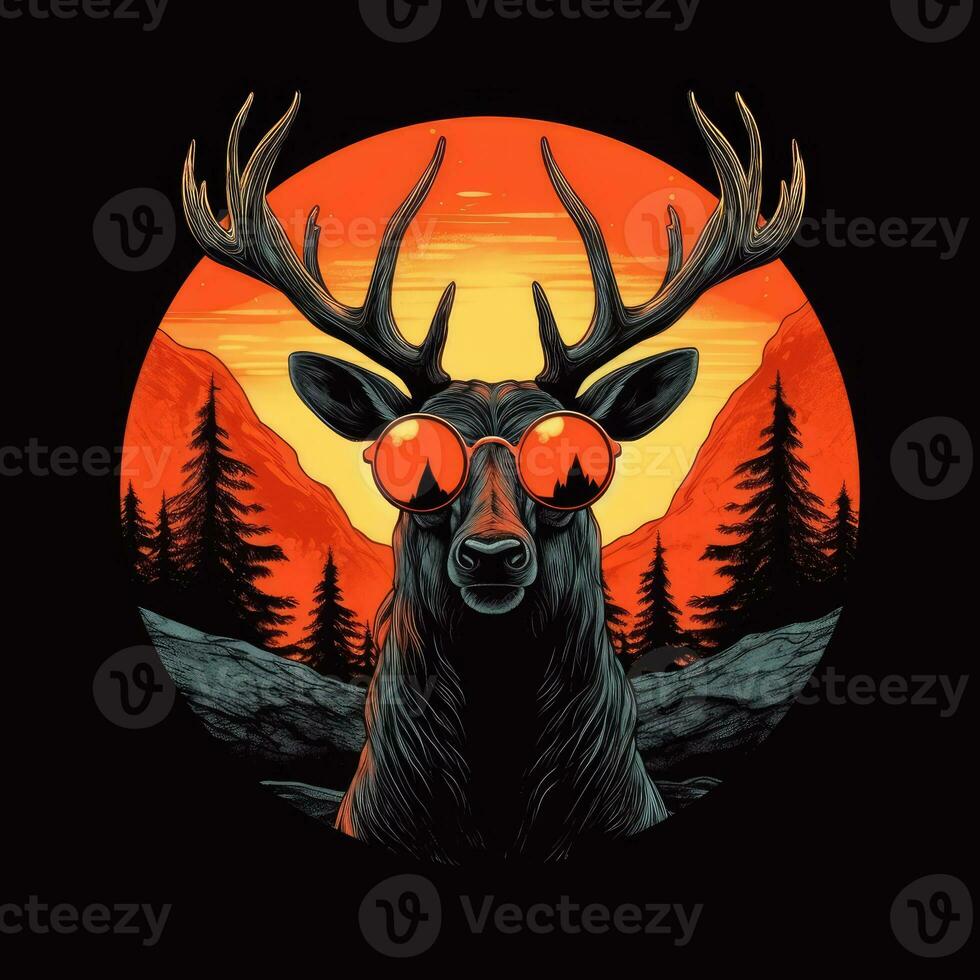 deer moose glasses tshirt design mockup printable cover tattoo isolated vector illustration art photo