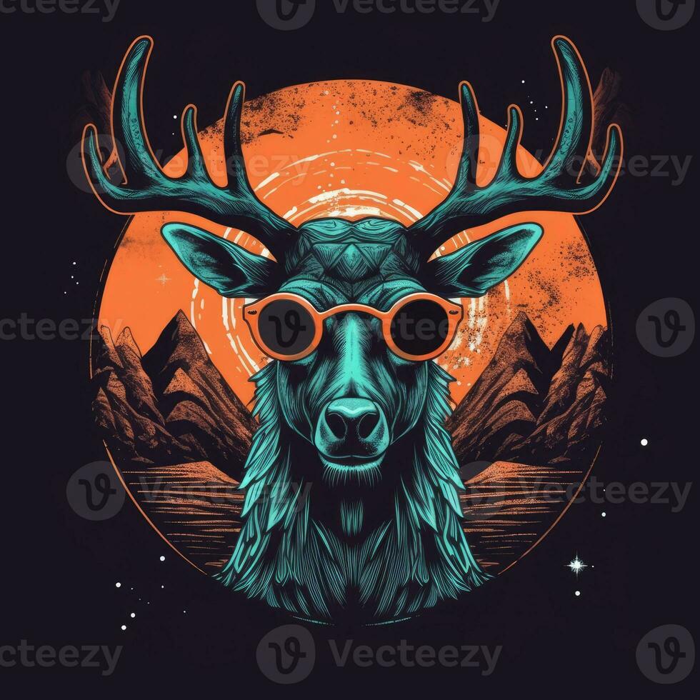deer moose glasses tshirt design mockup printable cover tattoo isolated vector illustration art photo