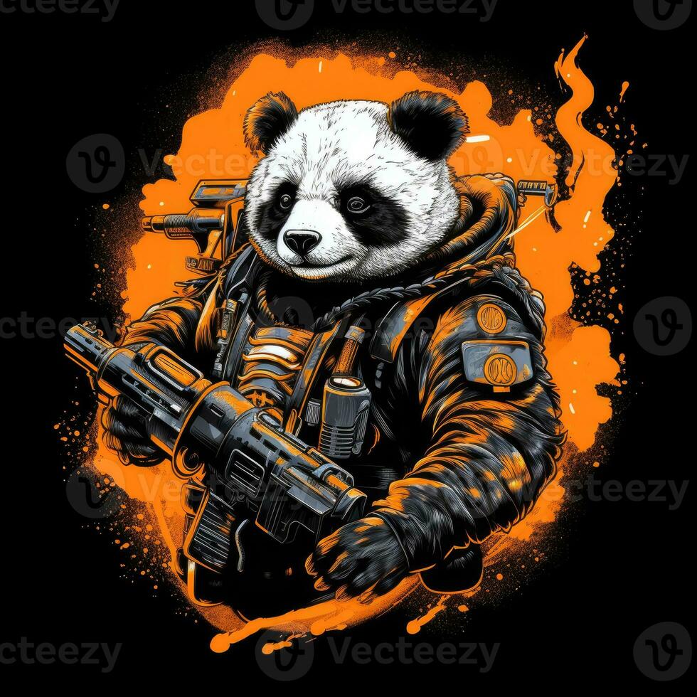 panda gun rifle tshirt design mockup printable cover tattoo isolated vector illustration artwork photo