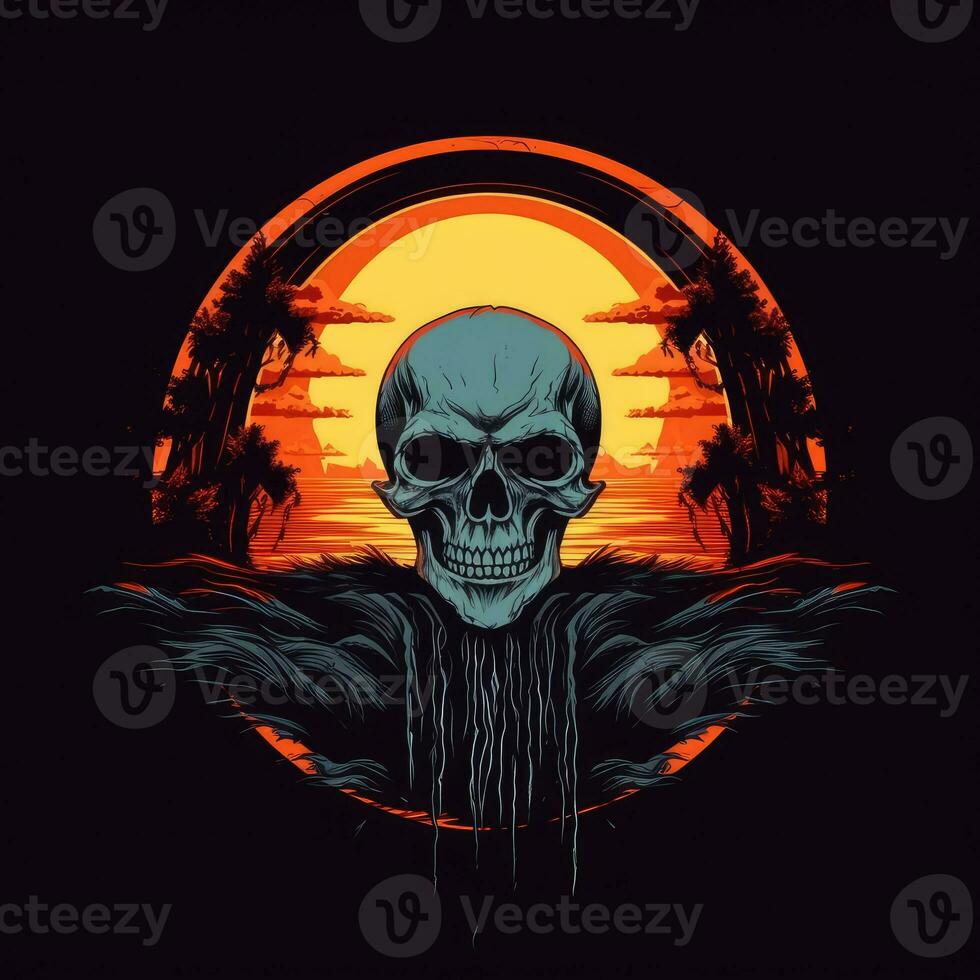 skull universe planet tshirt design mockup printable cover tattoo isolated vector illustration art photo