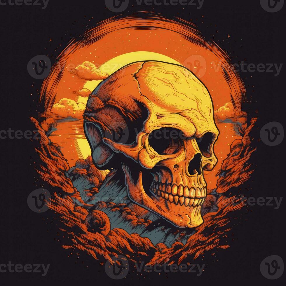 skull universe planet tshirt design mockup printable cover tattoo isolated vector illustration art photo