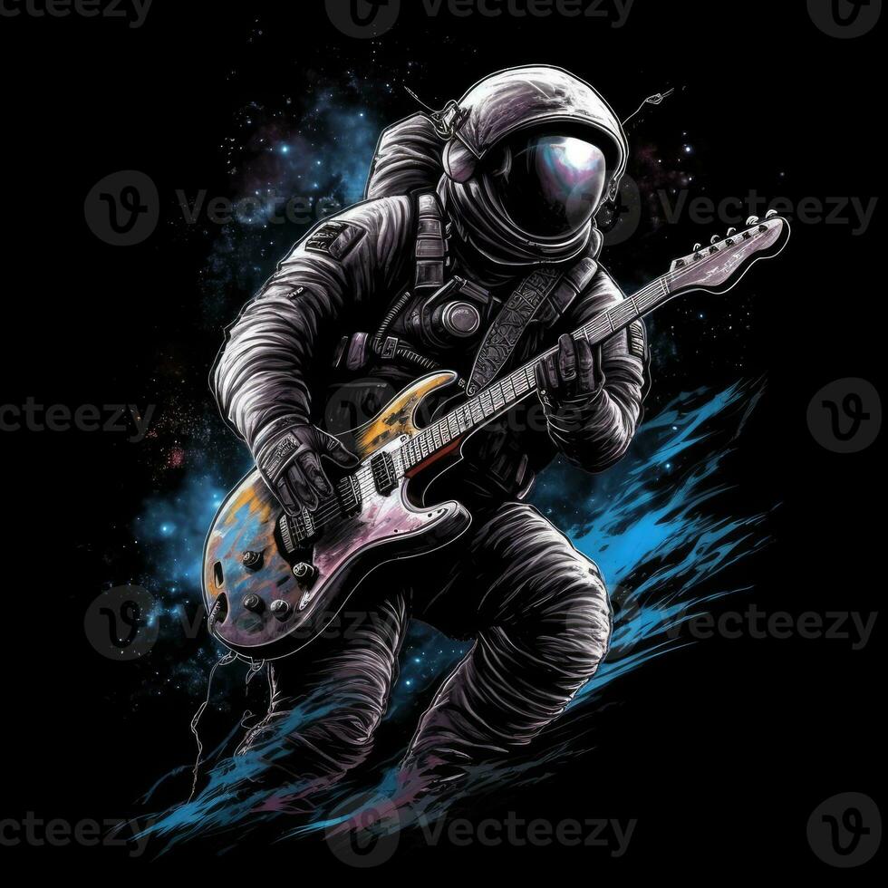 astronaut guitar tshirt design mockup printable cover tattoo isolated vector illustration artwork photo