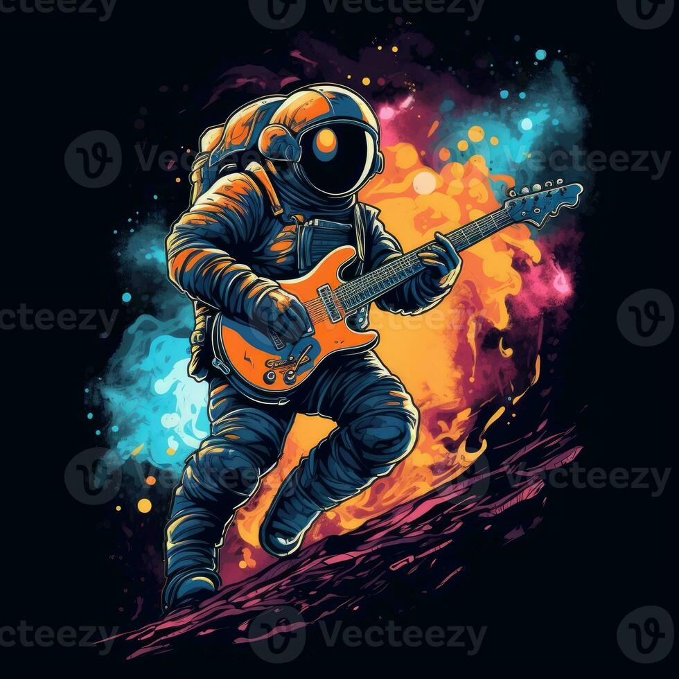 astronauta guitarra camiseta diseño Bosquejo imprimible cubrir tatuaje aislado vector ilustración obra de arte foto