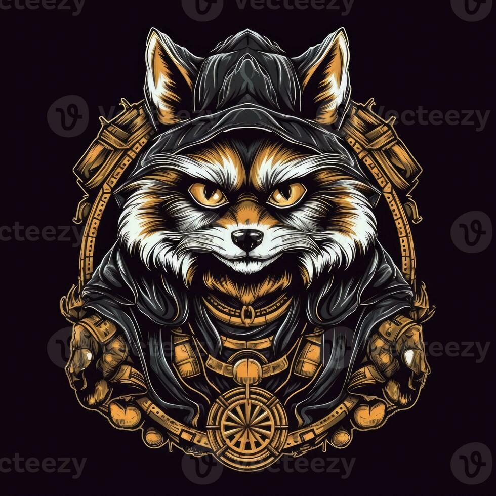 zorro encapuchado camiseta diseño Bosquejo imprimible cubrir tatuaje aislado vector ilustración obra de arte foto