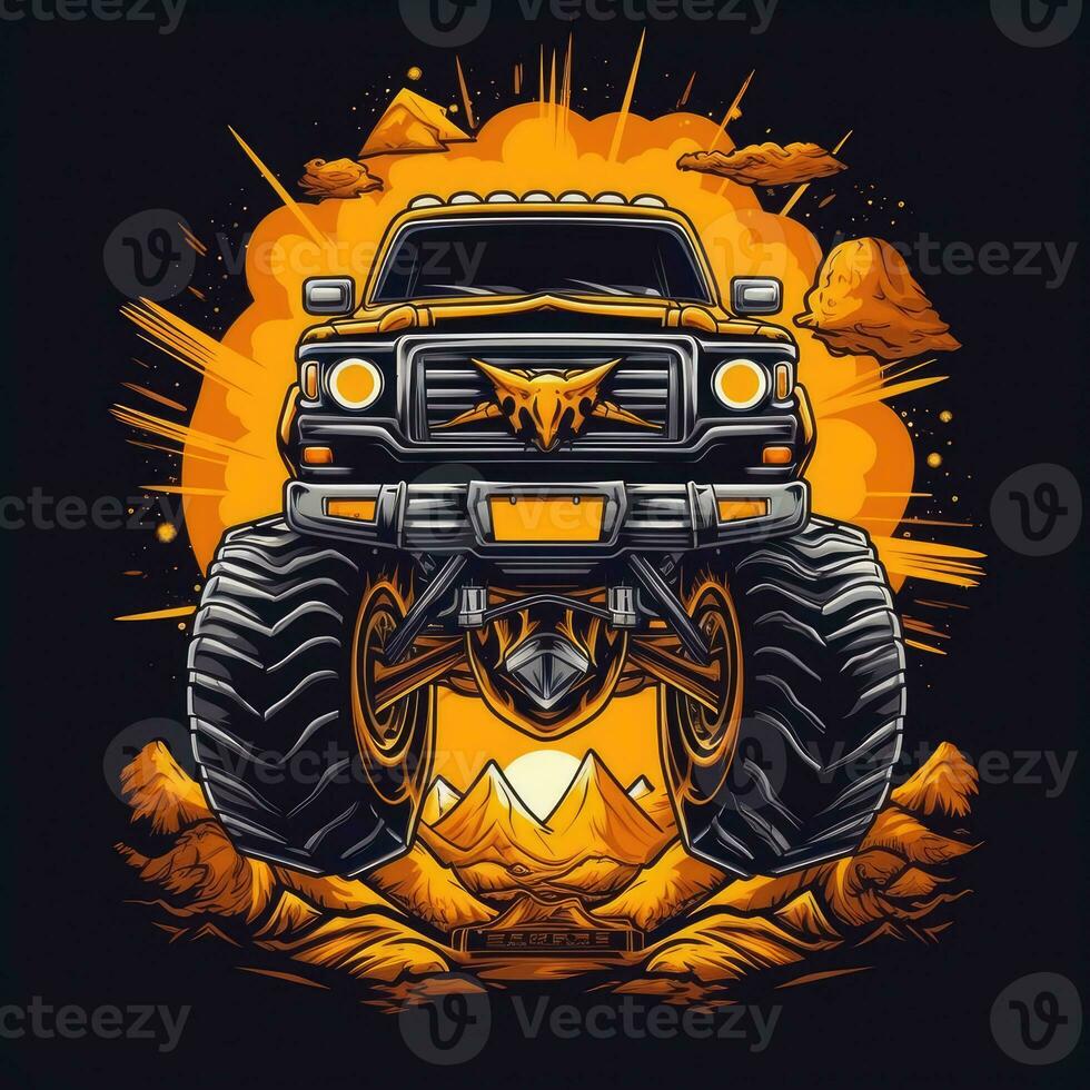 mad max car mosnter truck tshirt design mockup printable cover tattoo isolated vector illustration photo