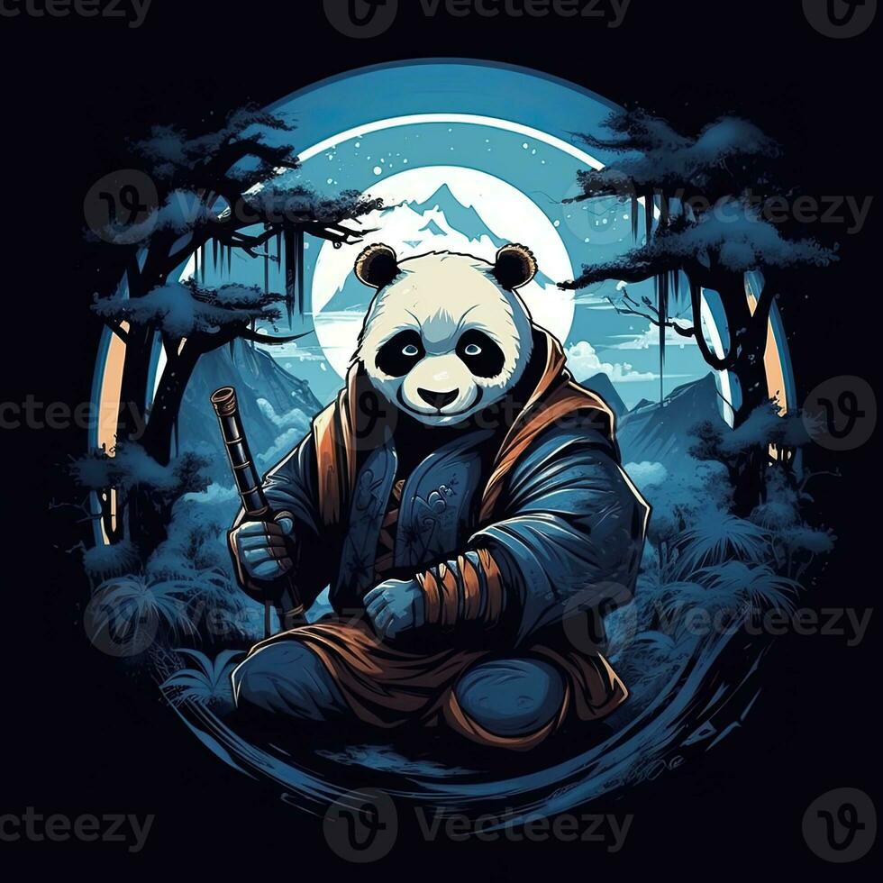 panda guerrero martillo de guerra camiseta diseño Bosquejo imprimible cubrir tatuaje aislado vector ilustración foto