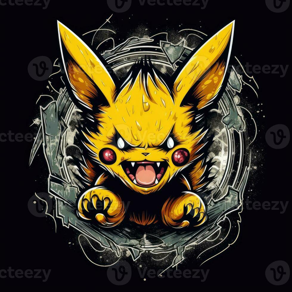 crazy Pikachu tshirt design mockup printable cover tattoo isolated vector illustration artwork photo