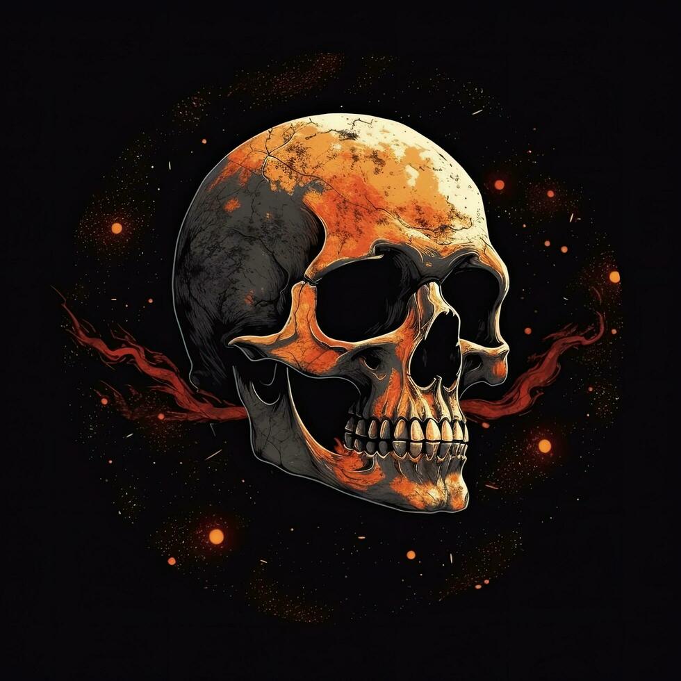 skull universe planet tshirt design mockup printable cover tattoo isolated vector illustration art photo