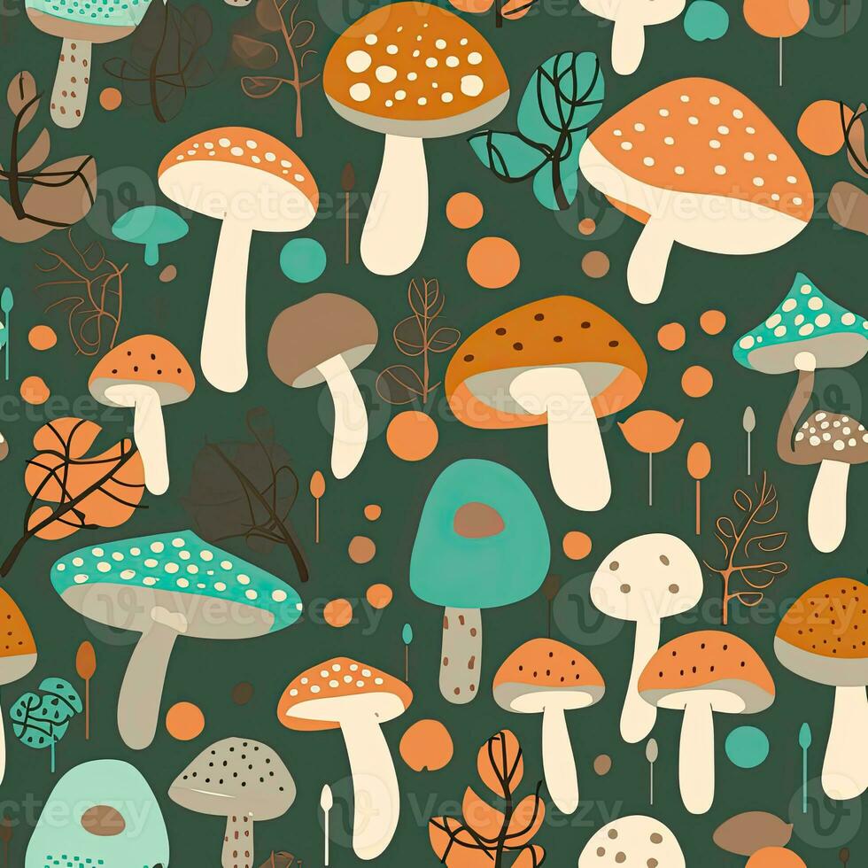 mushrooms seamless pattern floral scrapbooking sheet design pastel print painting watercolor photo