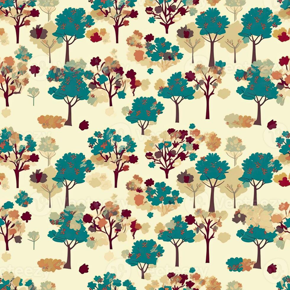 forest trees seamless autumn pattern floral scrapbooking design pastel print painting watercolor photo