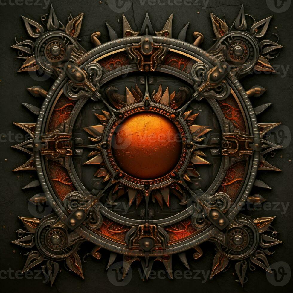 orange mystical cosmos compass planet tarot card constellation navigation zodiac illustration photo