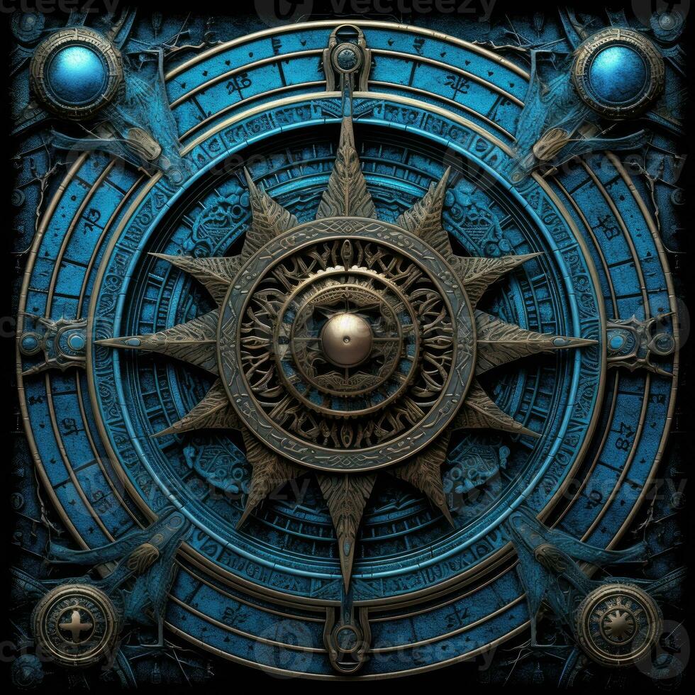 blue mystical cosmos compass planet tarot card constellation navigation zodiac illustration photo