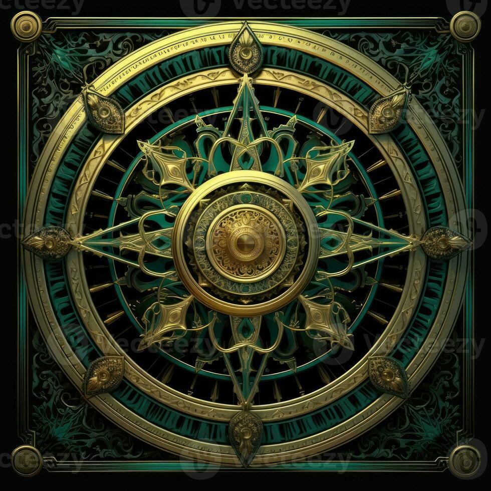 green azure mystical cosmos compass planet tarot card constellation navigation zodiac illustration photo