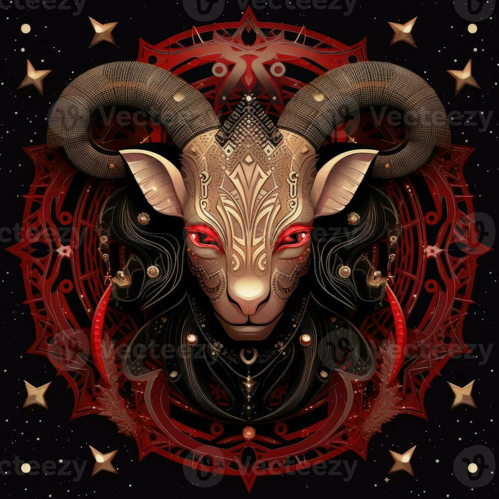 Capricorn mystical cosmos compass planet tarot card constellation navigation zodiac illustration photo
