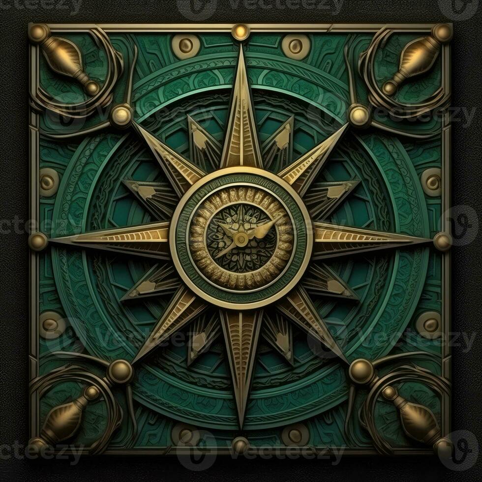 green azure mystical cosmos compass planet tarot card constellation navigation zodiac illustration photo