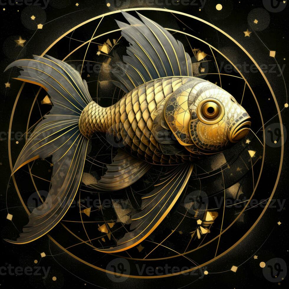 fish mystical cosmos compass planet tarot card constellation navigation zodiac illustration photo