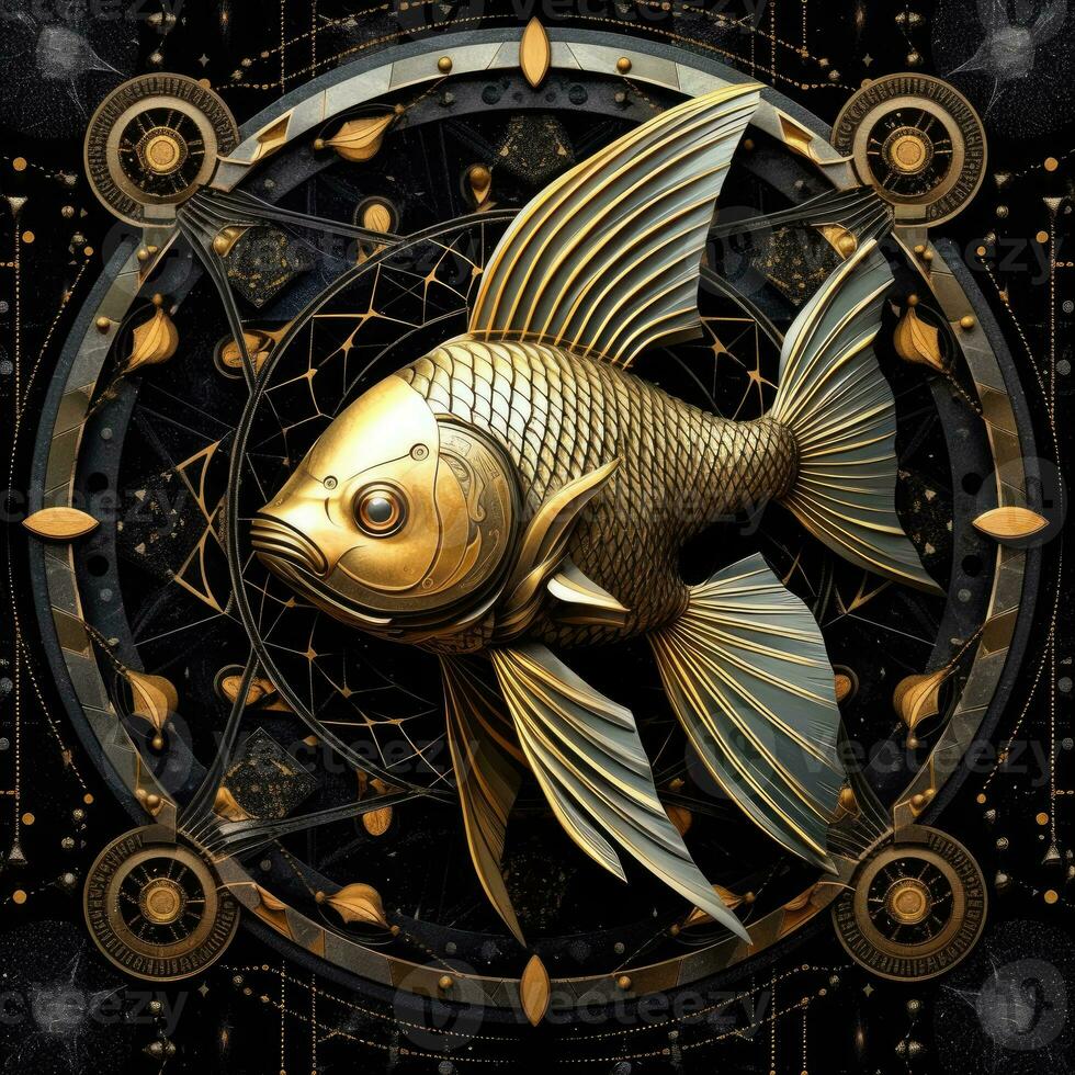 fish mystical cosmos compass planet tarot card constellation navigation zodiac illustration photo