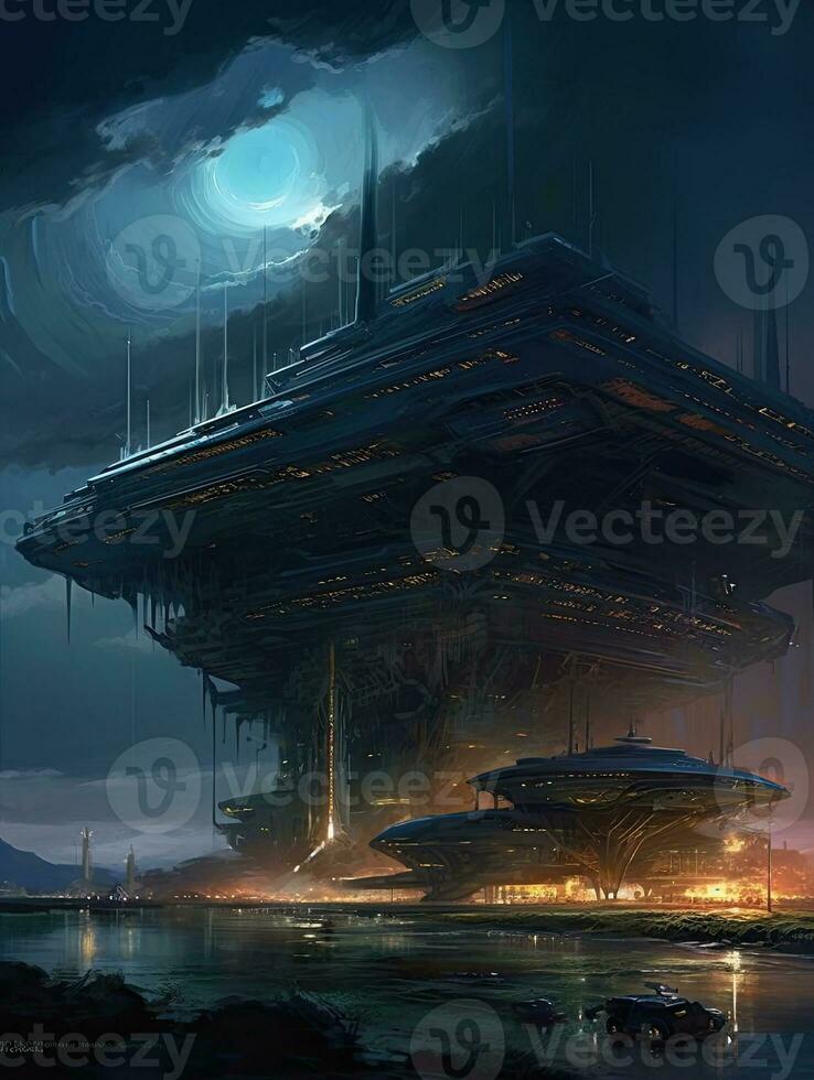 night field house thunder landscape city mystic poster alien steampunk wallpaper fantastic movie photo