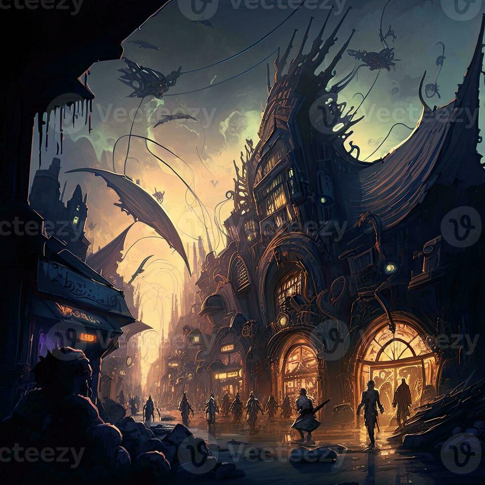 night city street ghostpunk landscape city mystic poster alien steampunk wallpaper fantastic movie photo