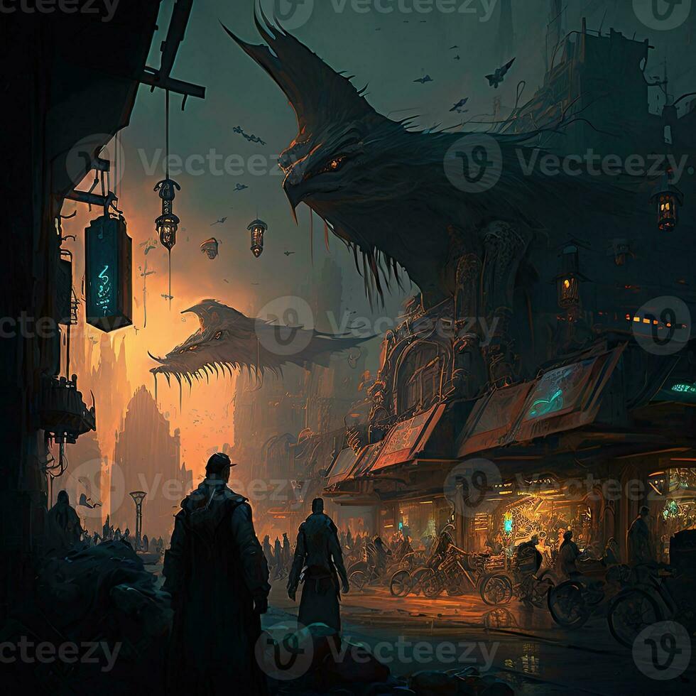 night city street ghostpunk landscape city mystic poster alien steampunk wallpaper fantastic movie photo