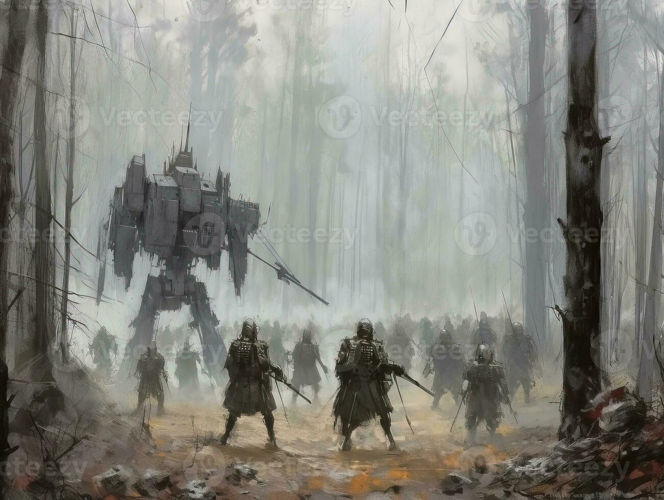 forest battle robot scythe landscape city mystic poster alien steampunk wallpaper fantastic photo