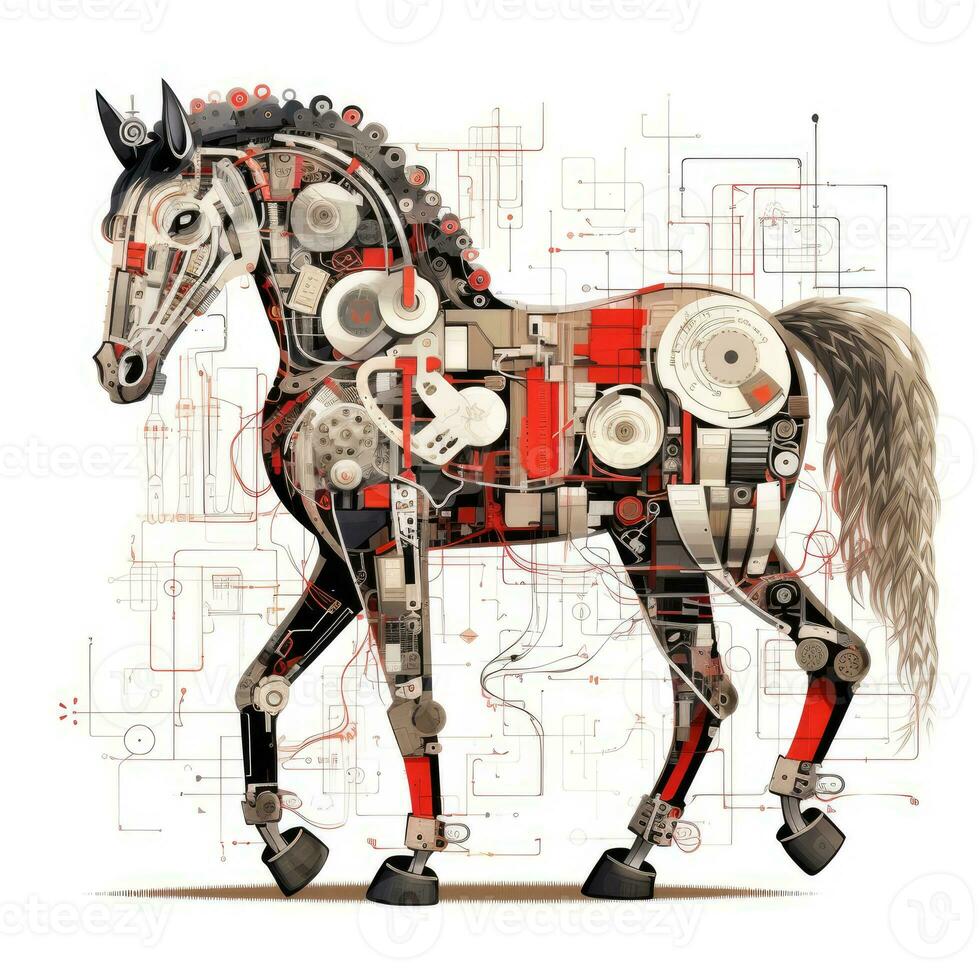 horse unicorn gears abstract illustration tattoo industrial poster art geometric vector steampunk photo