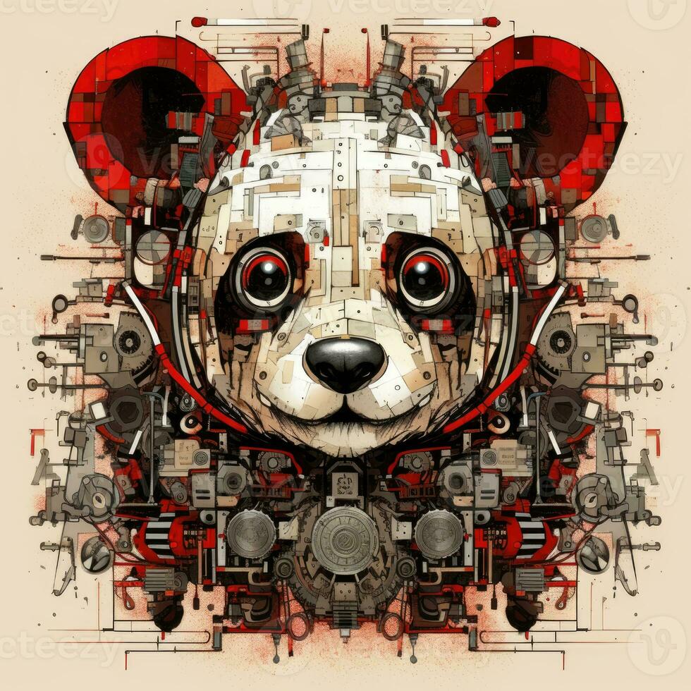 panda face portrait abstract illustration tattoo industrial poster art geometric vector steampunk photo