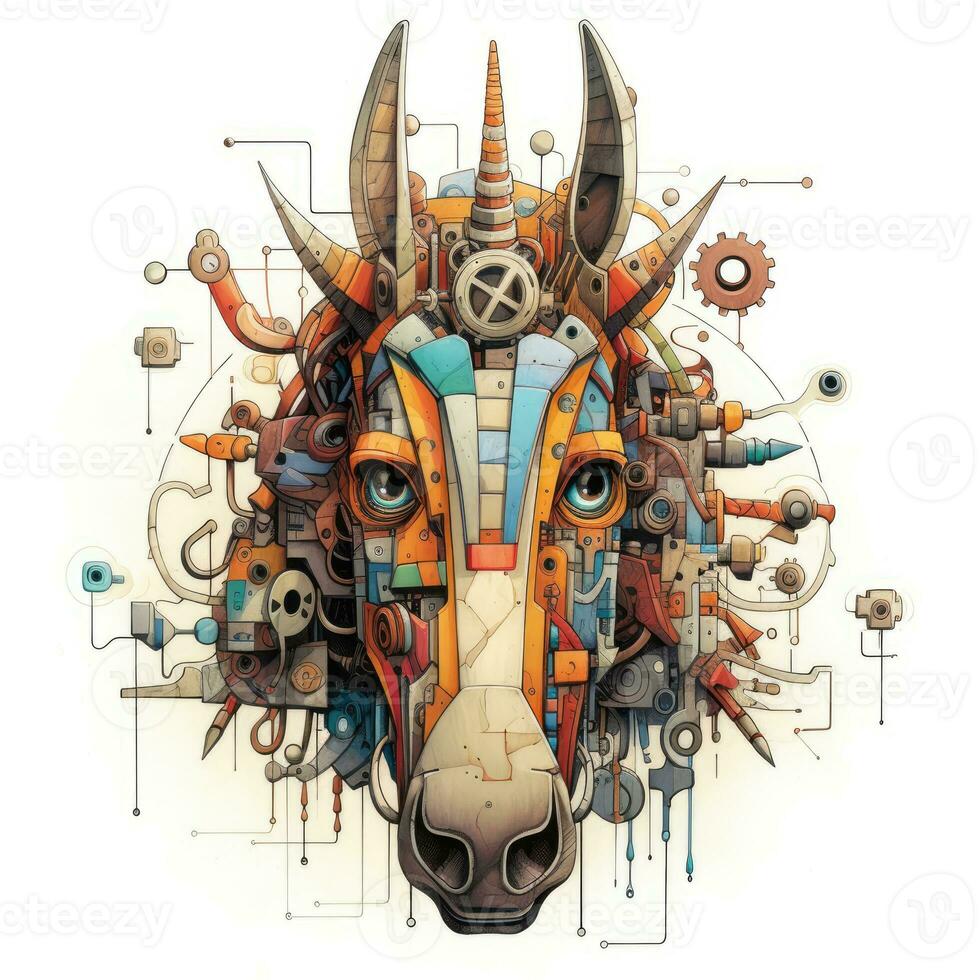 horse unicorn gears abstract illustration tattoo industrial poster art geometric vector steampunk photo