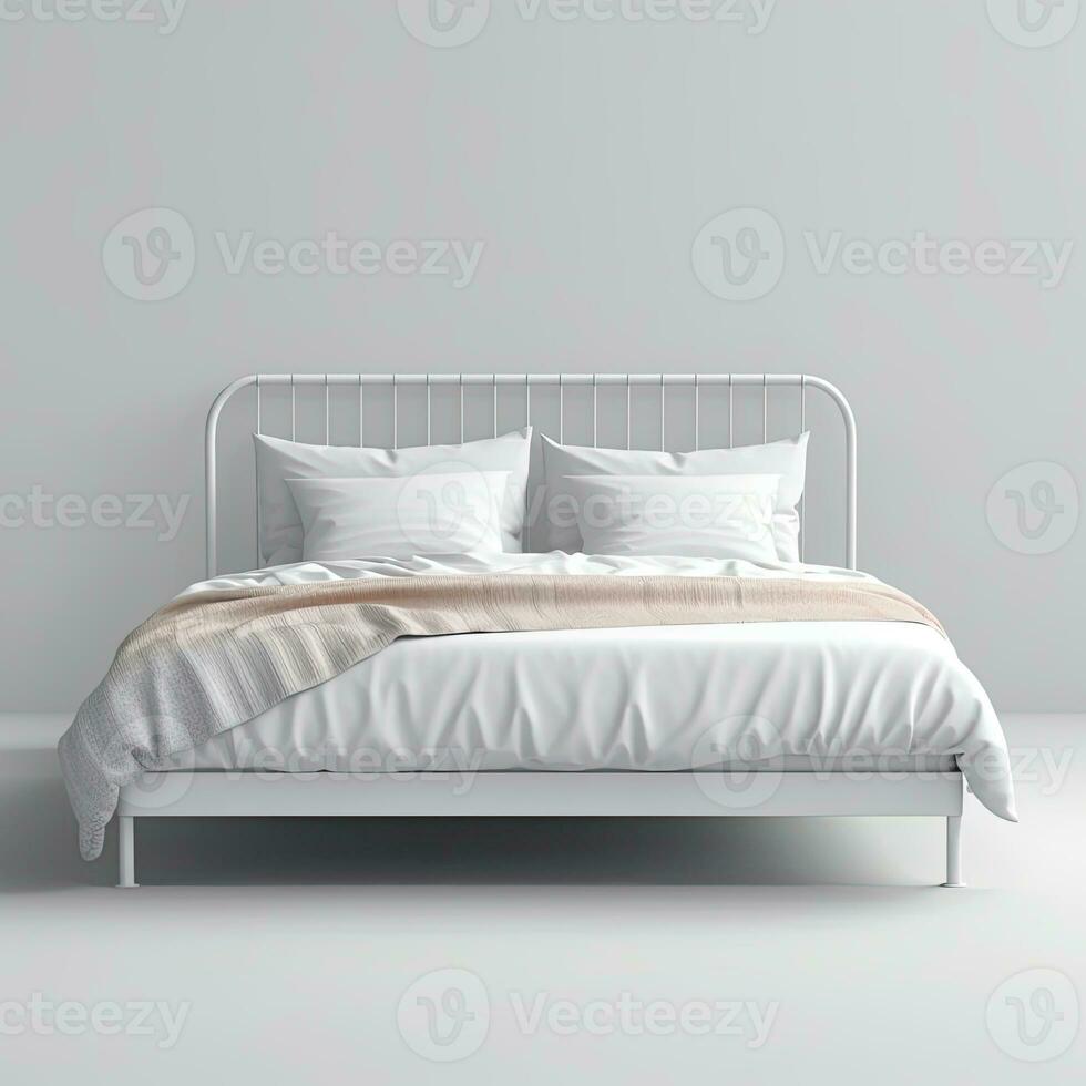 bed sleeping area modern Scandinavian interior furniture minimalism wood light studio photo