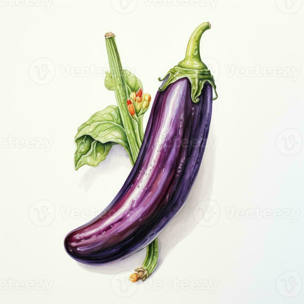 eggplant detailed watercolor painting fruit vegetable clipart botanical realistic illustration photo