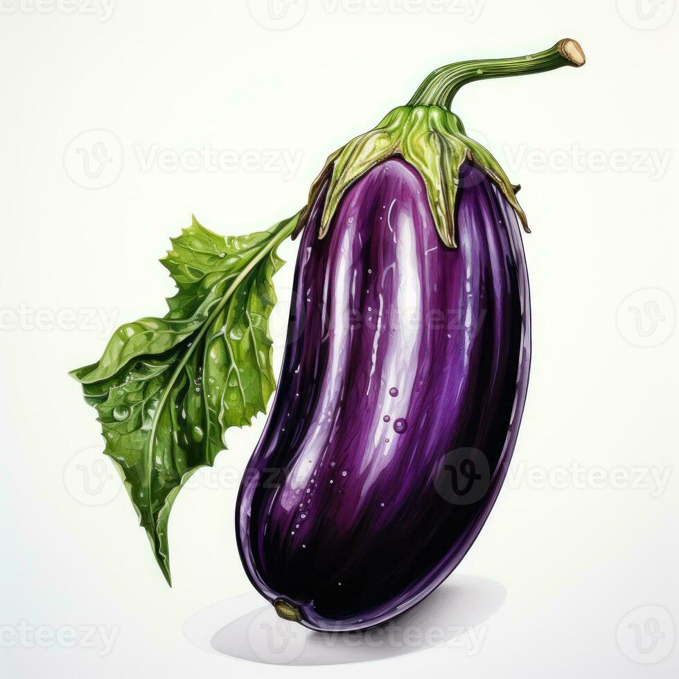 eggplant detailed watercolor painting fruit vegetable clipart botanical realistic illustration photo