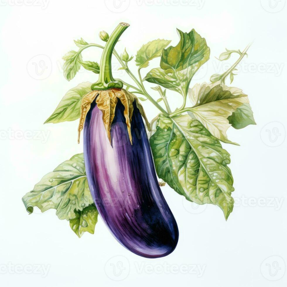 eggplant detailed watercolor painting fruit vegetable clipart botanical realistic illustration photo