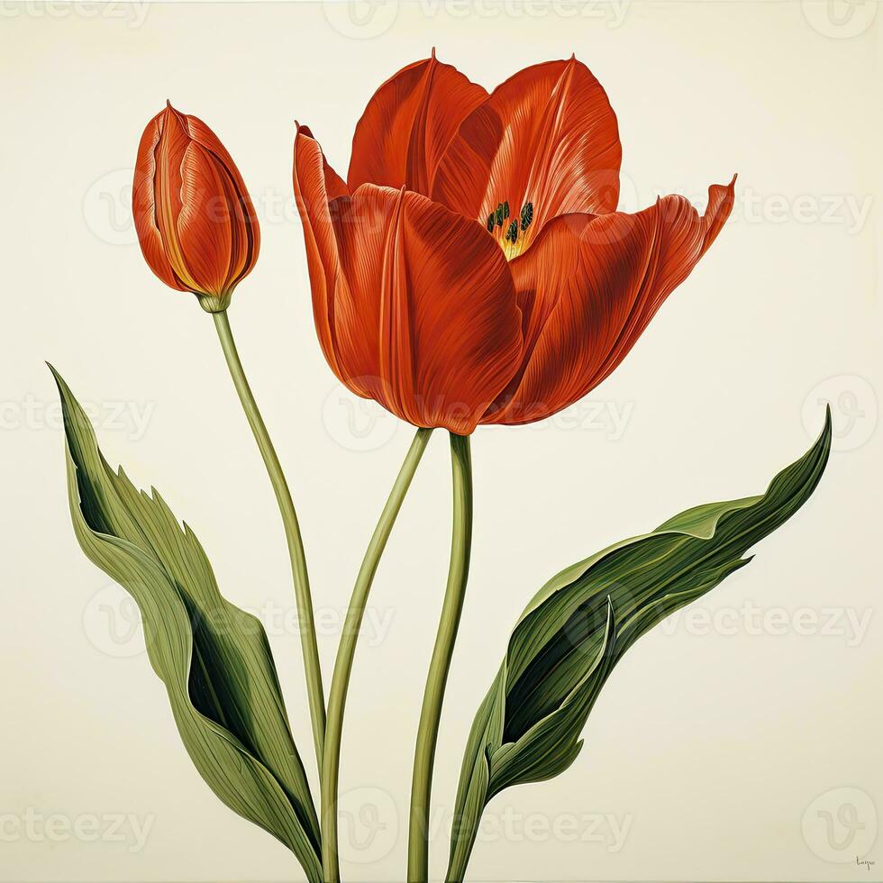 tulip detailed watercolor painting fruit vegetable clipart botanical realistic illustration photo