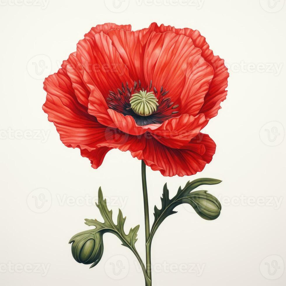 poppy detailed watercolor painting fruit vegetable clipart botanical realistic illustration photo