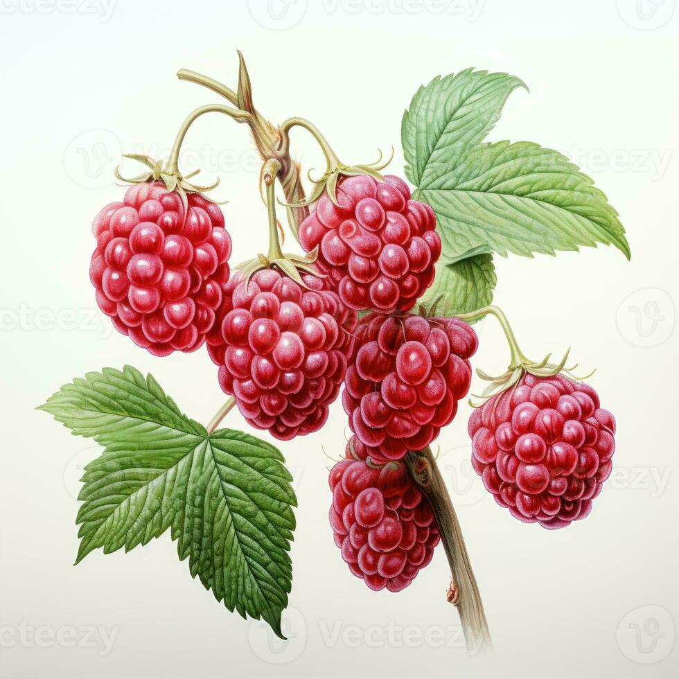 raspberries detailed watercolor painting fruit vegetable clipart botanical realistic illustration photo